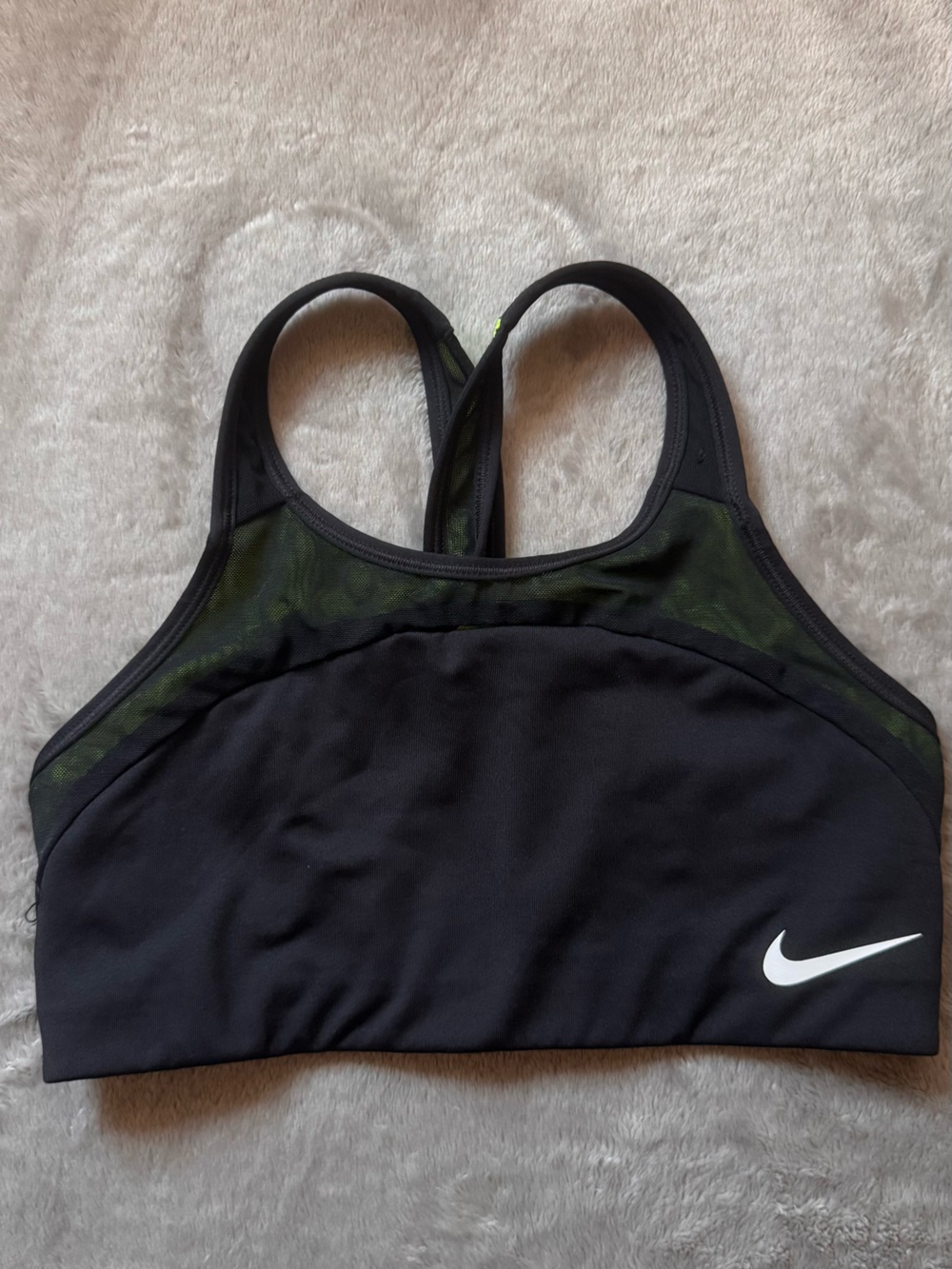 Nike Black Sports Bra with Neon Green Mesh Accents